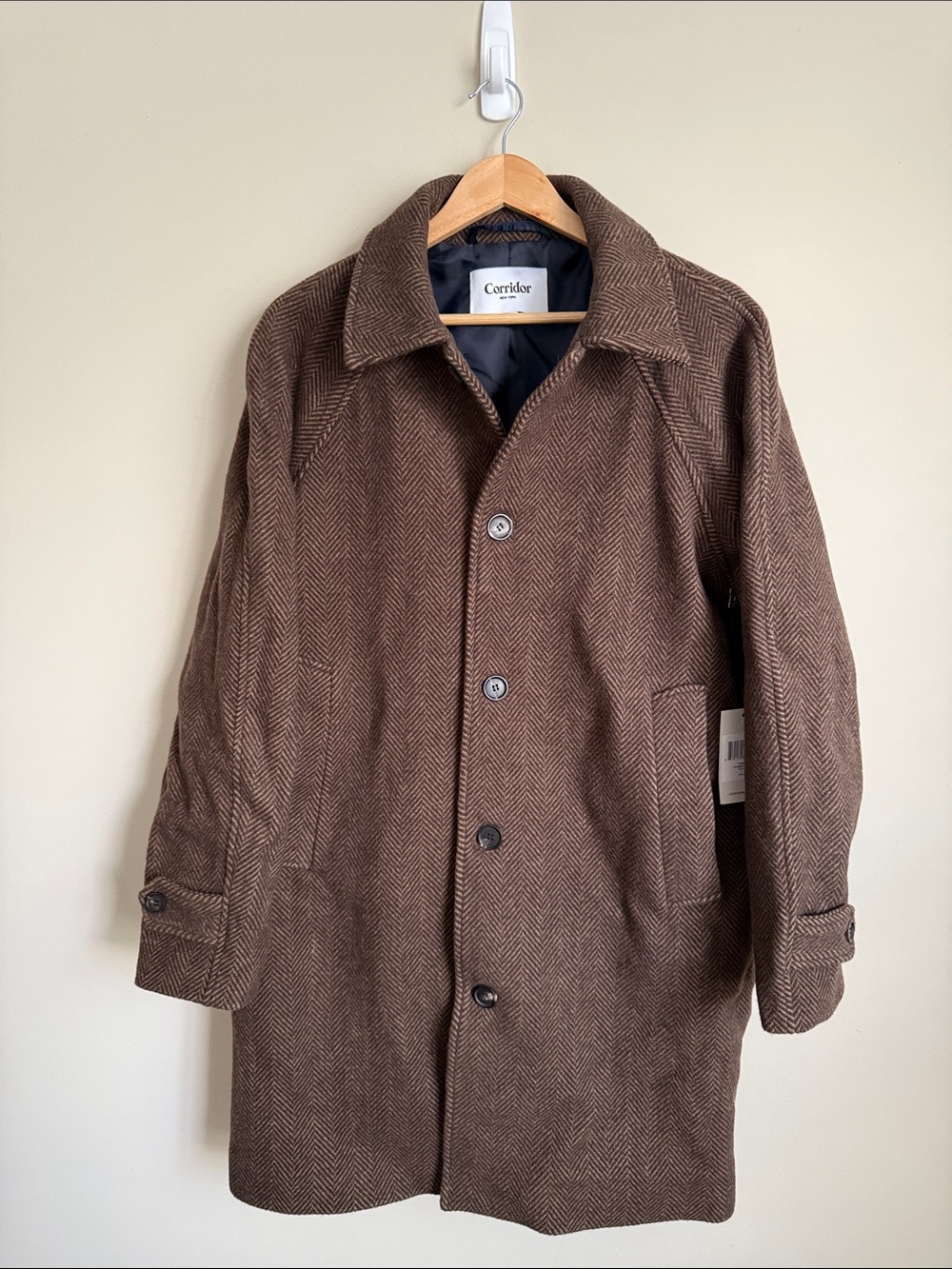 Corridor Brown Herringbone Wool Pea Coat